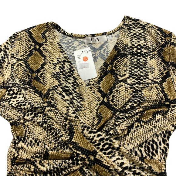 C&Y Bodycon Stretchy Long Sleeve Maxi Dress Leopard Print Front Twist Casual - Picture 3 of 4